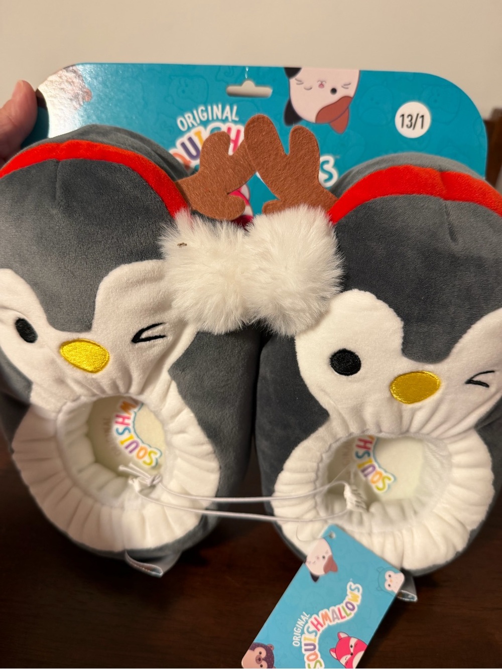 NWT Squishmallows KellyToy Christmas Reindeer Penguin Slippers Kids Size 11/12